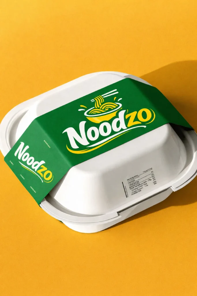 Eco-friendly food container packaging sleeve design with bold branding by Prachar Buzz